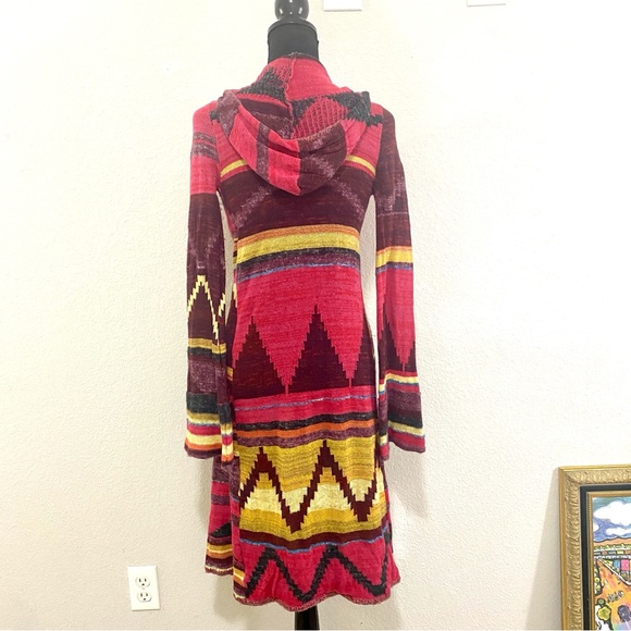 Free People Aztec Patterned Duster Cardigan, Hooded, Small, Boho, Beautiful! - Picture 5 of 9